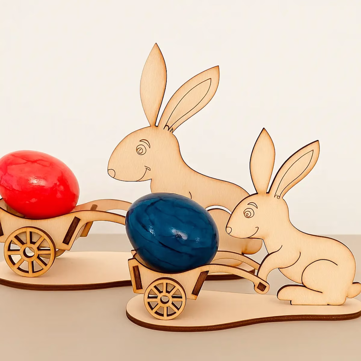 Osterhasen im Set – dekorative Hasen mit Karre