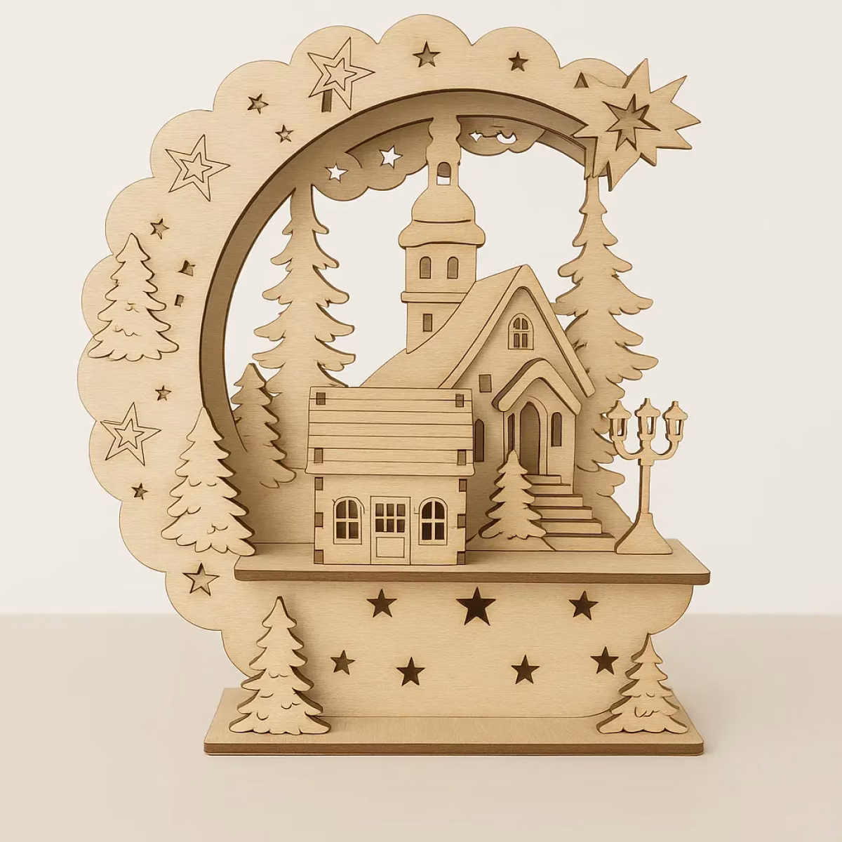 Schwibbogen mit Kapelle – Winterliches Weihnachtsdorf