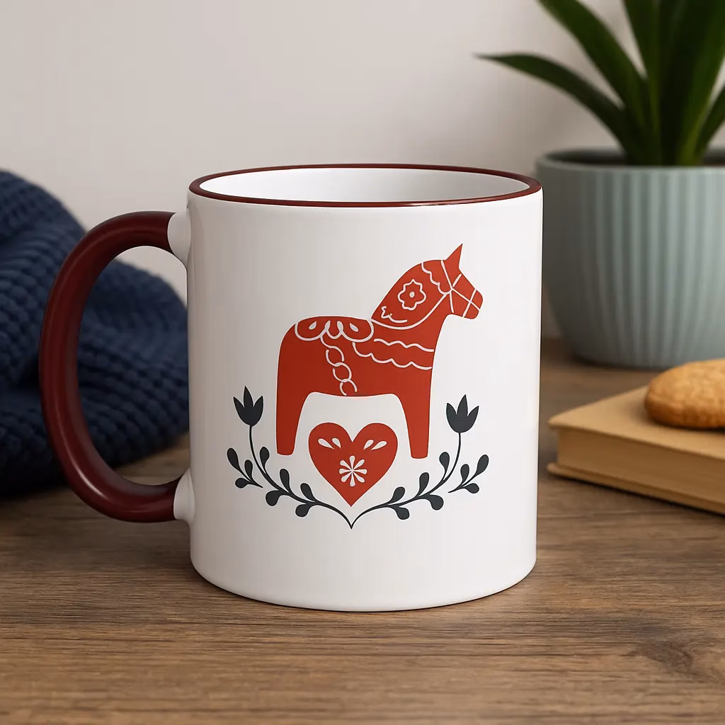 Dalahäst Tasse – skandinavisches Motiv im Folklore-Stil