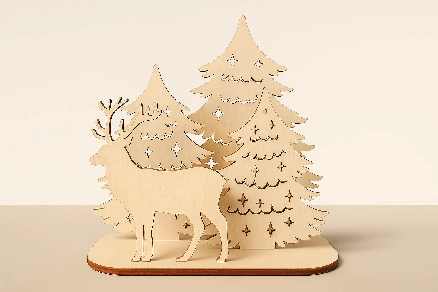 Weihnachtsdeko Rentier mit Tannenbäumen