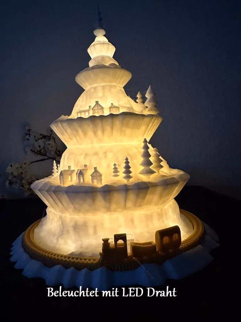 Weihnachtsbaum mit Zug – stilvolle Winterdeko