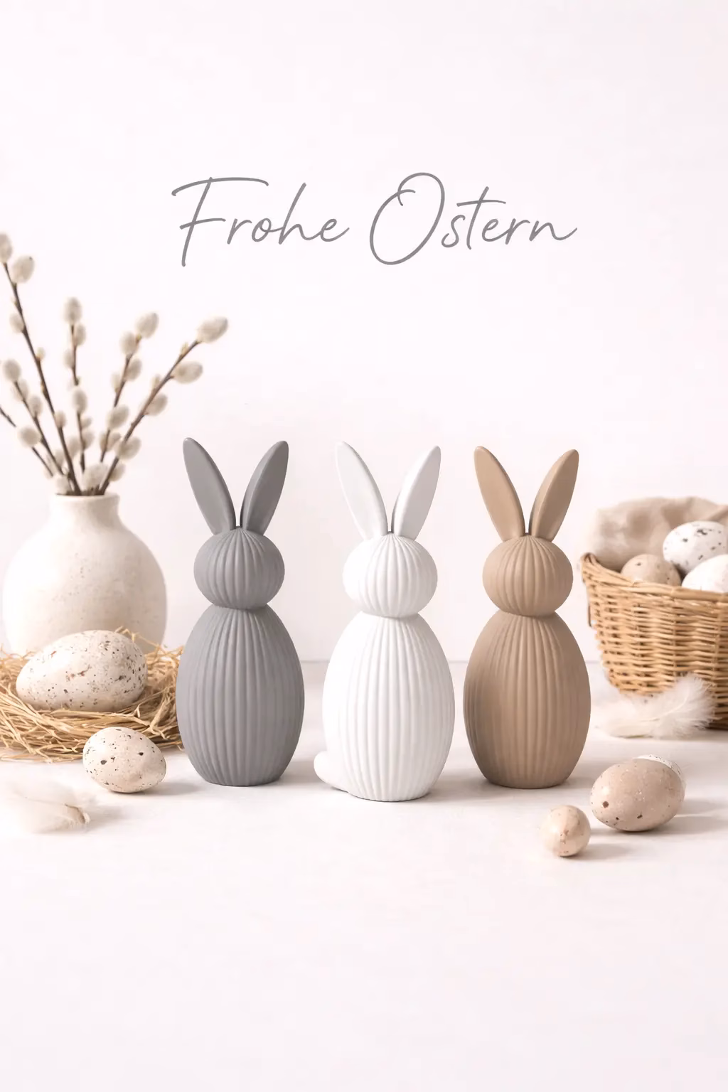 Hasen Figuren modern mit schrägen Ohren, schlichte Osterdekoration
