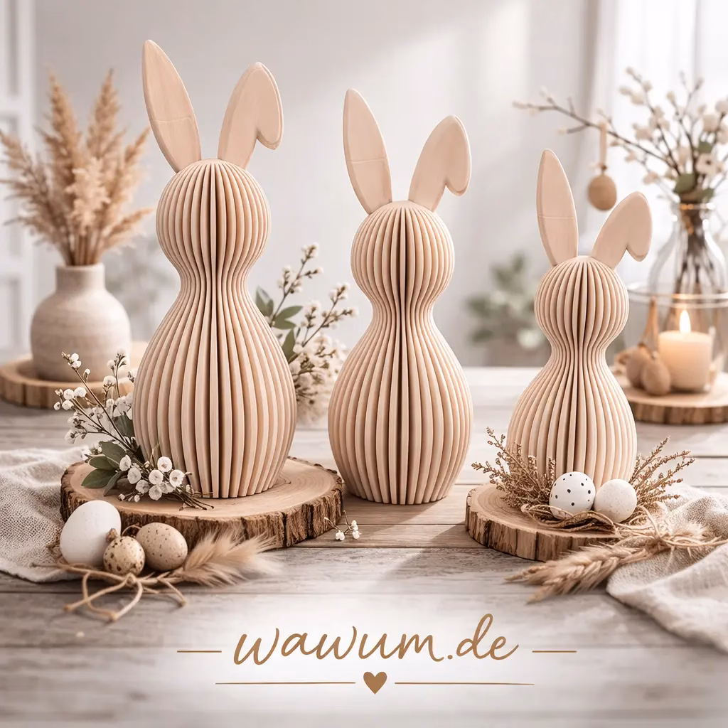 Moderne Hasen mit Knickohr, schlichte Osterdekoration